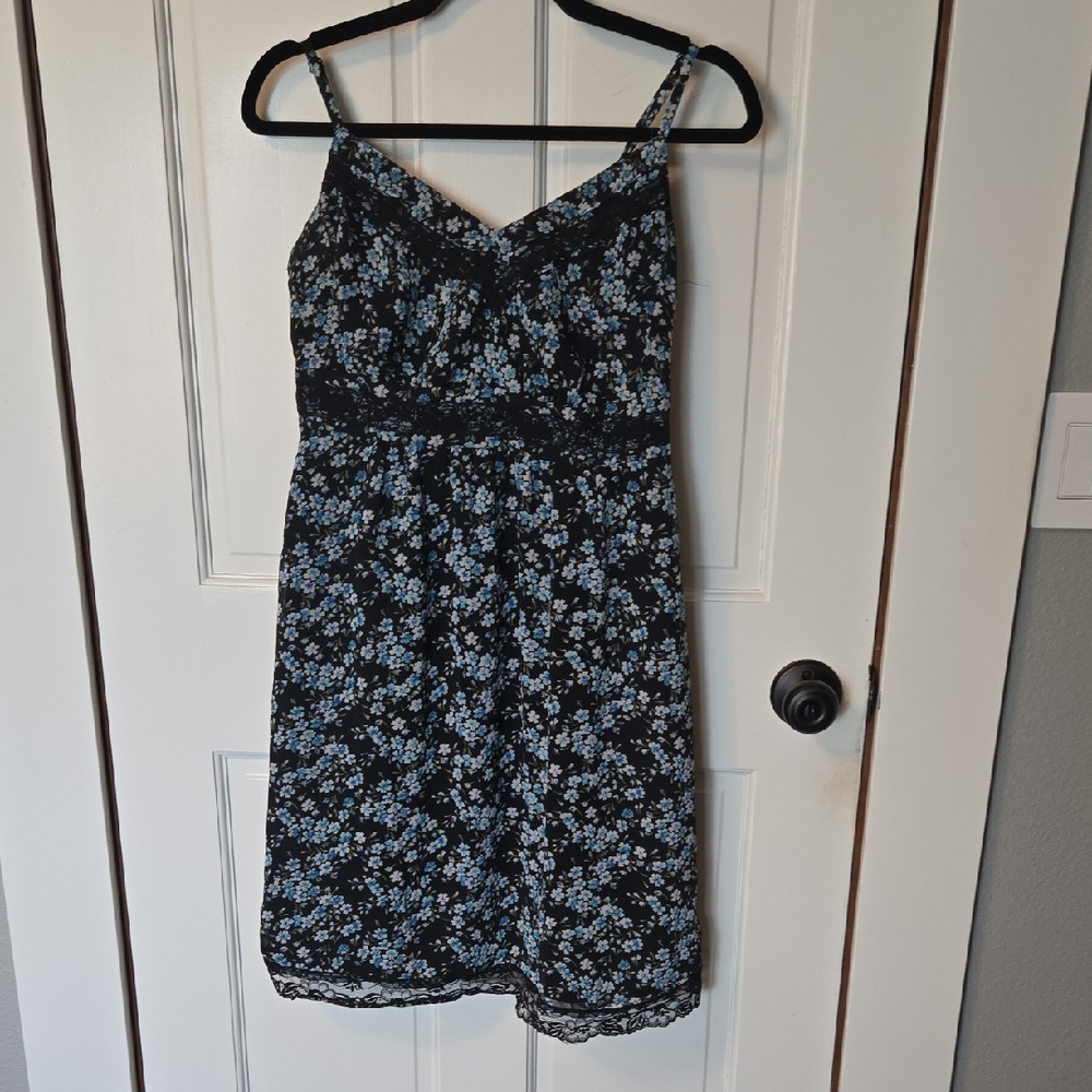 Romy Floral Black and Blue Slip Dress